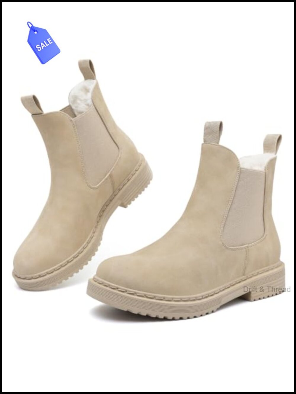 Womens Winter Chelsea Boots Faux Fur Lined Chunky Lug Ankle Booties